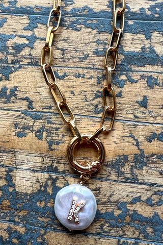 Pearl Initial Pendant Necklace Gold