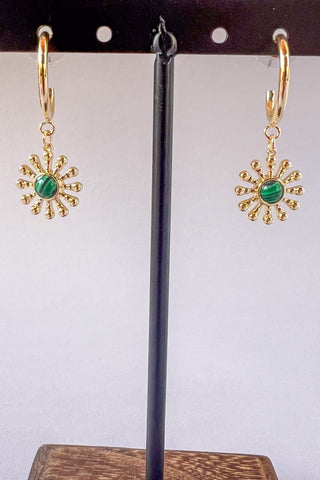 Flower Gem Hoop Earrings Green EG2
